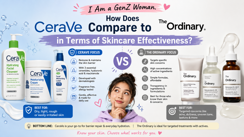 I Am a GenZ Woman. How Does CeraVe Compare to The Ordinary in Terms of Skincare Effectiveness?